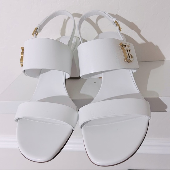 Burberry Virginia Block Heel Sandals - Optic White Size 40.5 - Picture 5 of 16